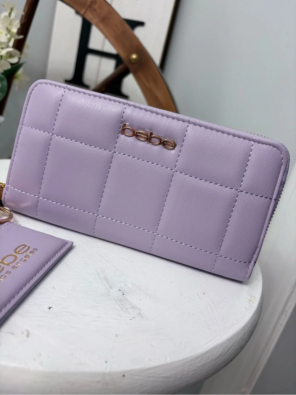 💜 bebe Quilted Lilac Zip-Around Wallet with card holder and wristlet NWT